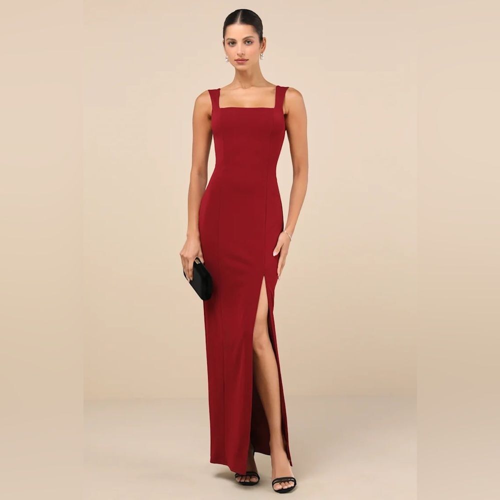 Lulus Inspiring Allure Wine Red Square Neck Column Maxi Dress